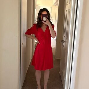 MANGO Bright Red V-Neck Dress vintage silhouette